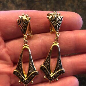 Vintage Damascene Clip Earrings Marked Spain